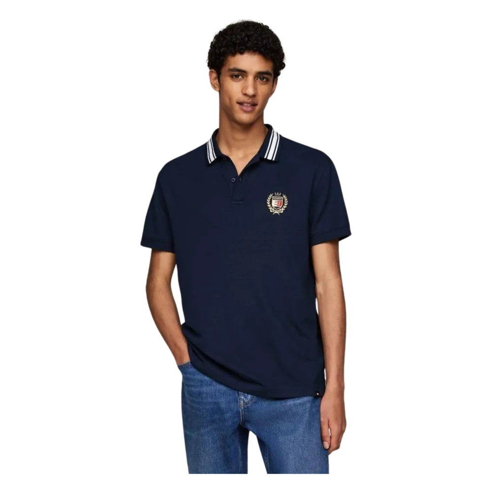 Tommy Hilfiger Blauwe Poloshirt met Geborduurd Schild Blue Heren