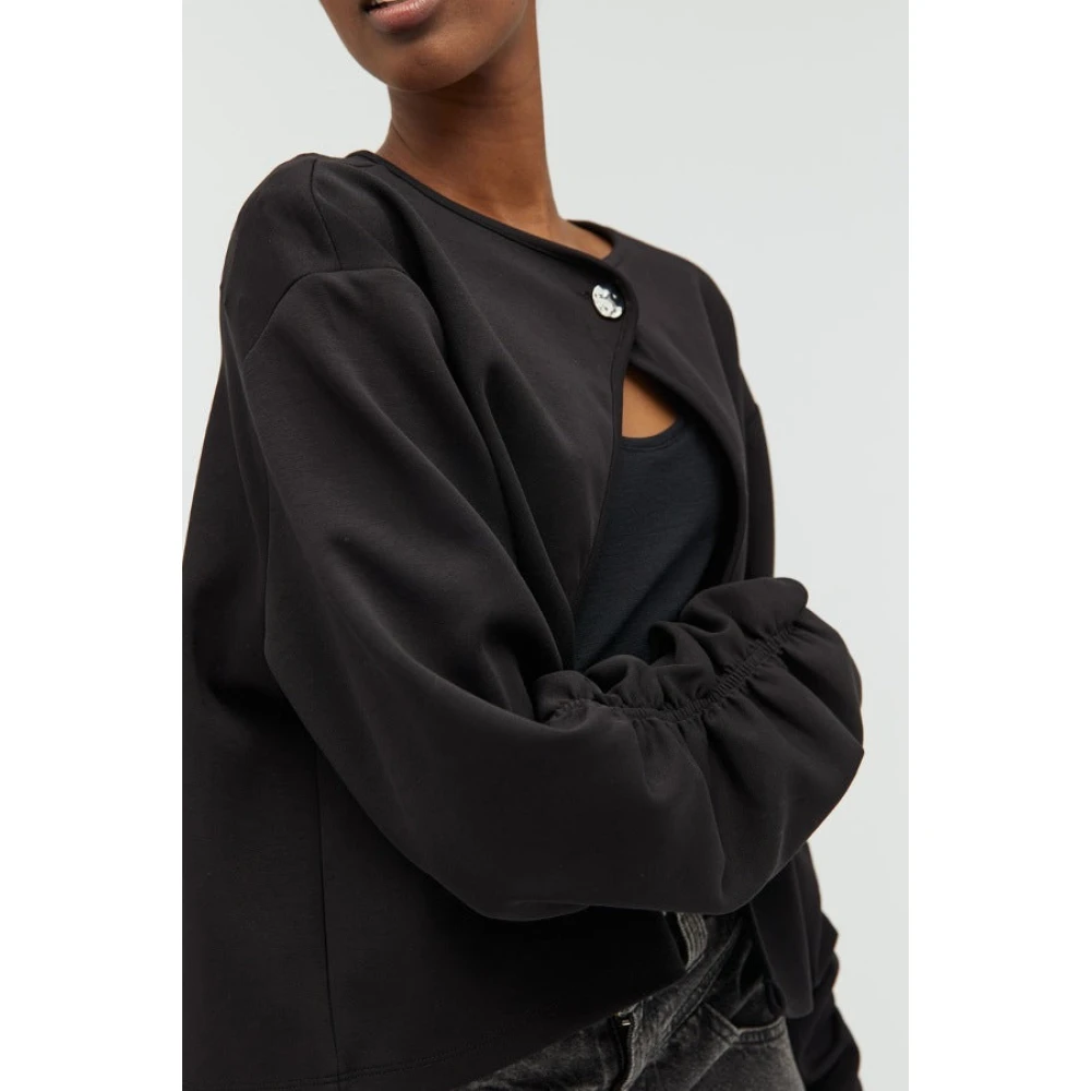 MbyM Zwarte Jersey Vest Top met Geplooide Mouwen Black Dames