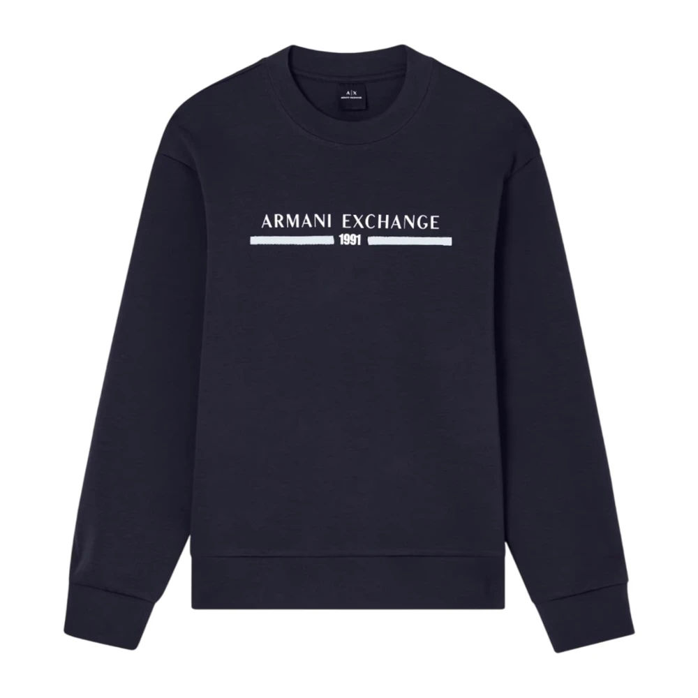 Armani Exchange Herren Blau Logo Rundhalsausschnitt Langarm Pullover