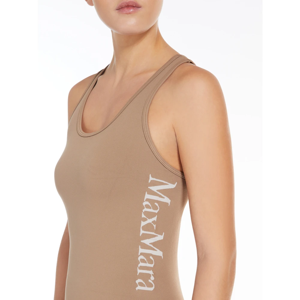Max Mara Bruine Mouwloze Haltertop met Jacquard Logo Brown Dames