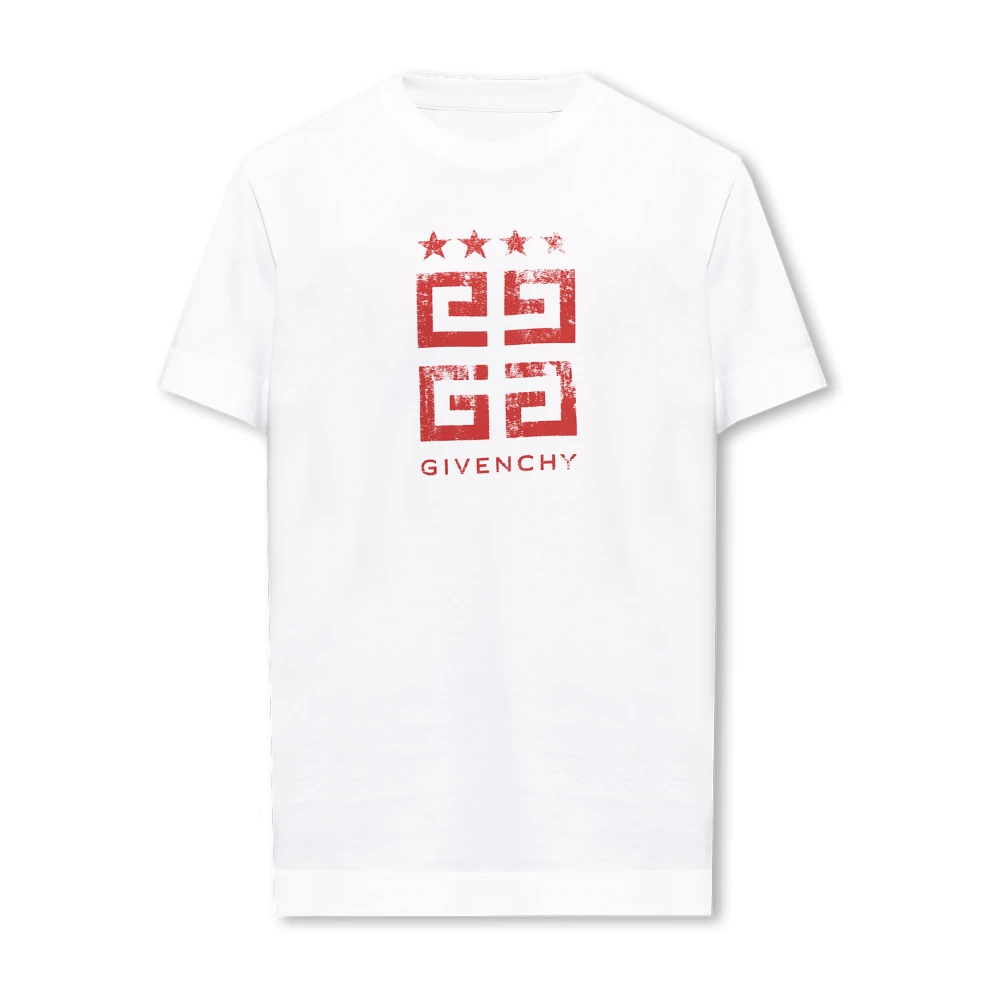Givenchy Heren Wit Slim-Fit T-Shirt met Rood 4G Stars Print White Heren