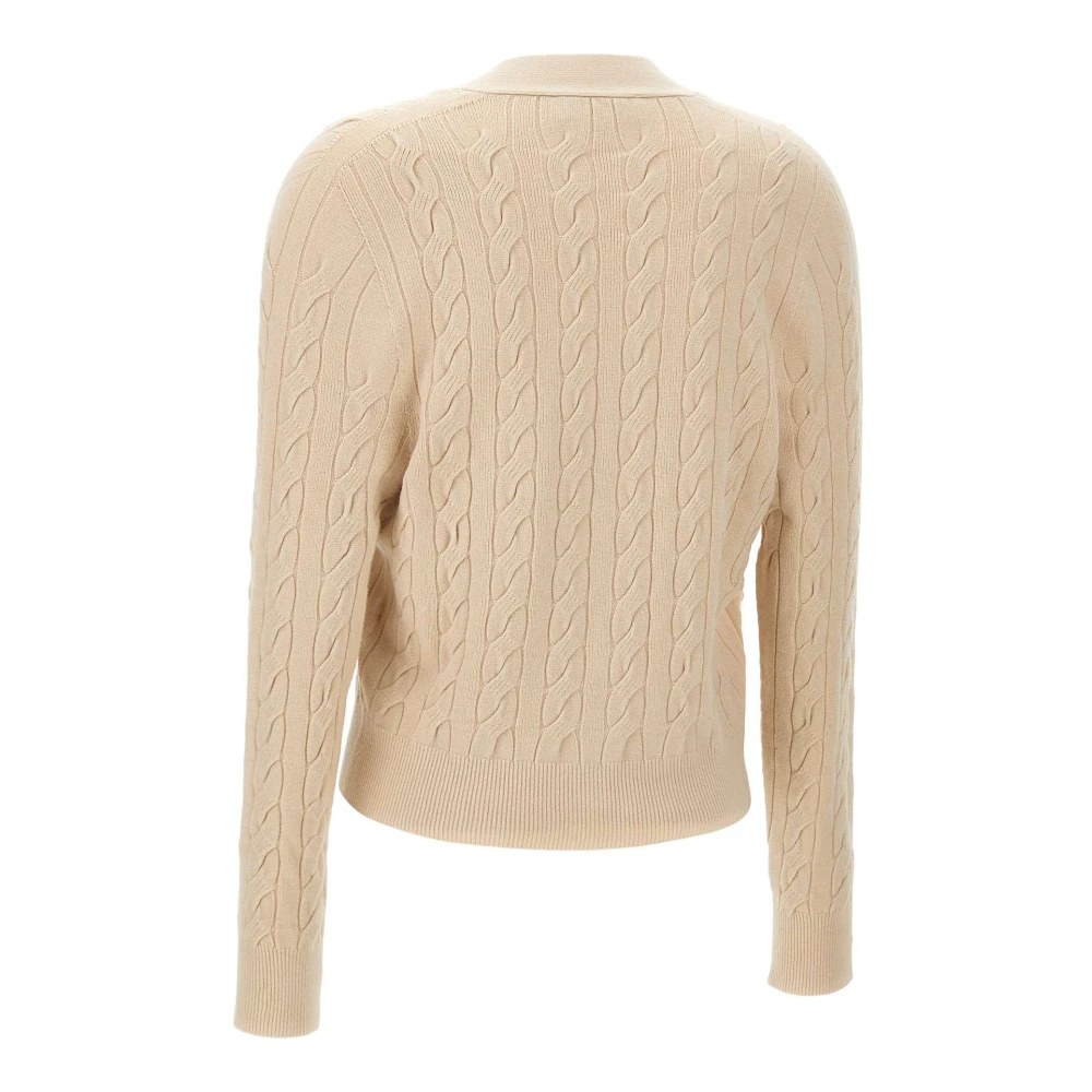 Kaos Roomwitte V-hals Vest met Kabelpatroon Beige Dames