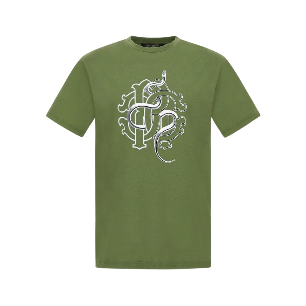 Roberto Cavalli T-shirt med ormskinnsmönster Green, Herr