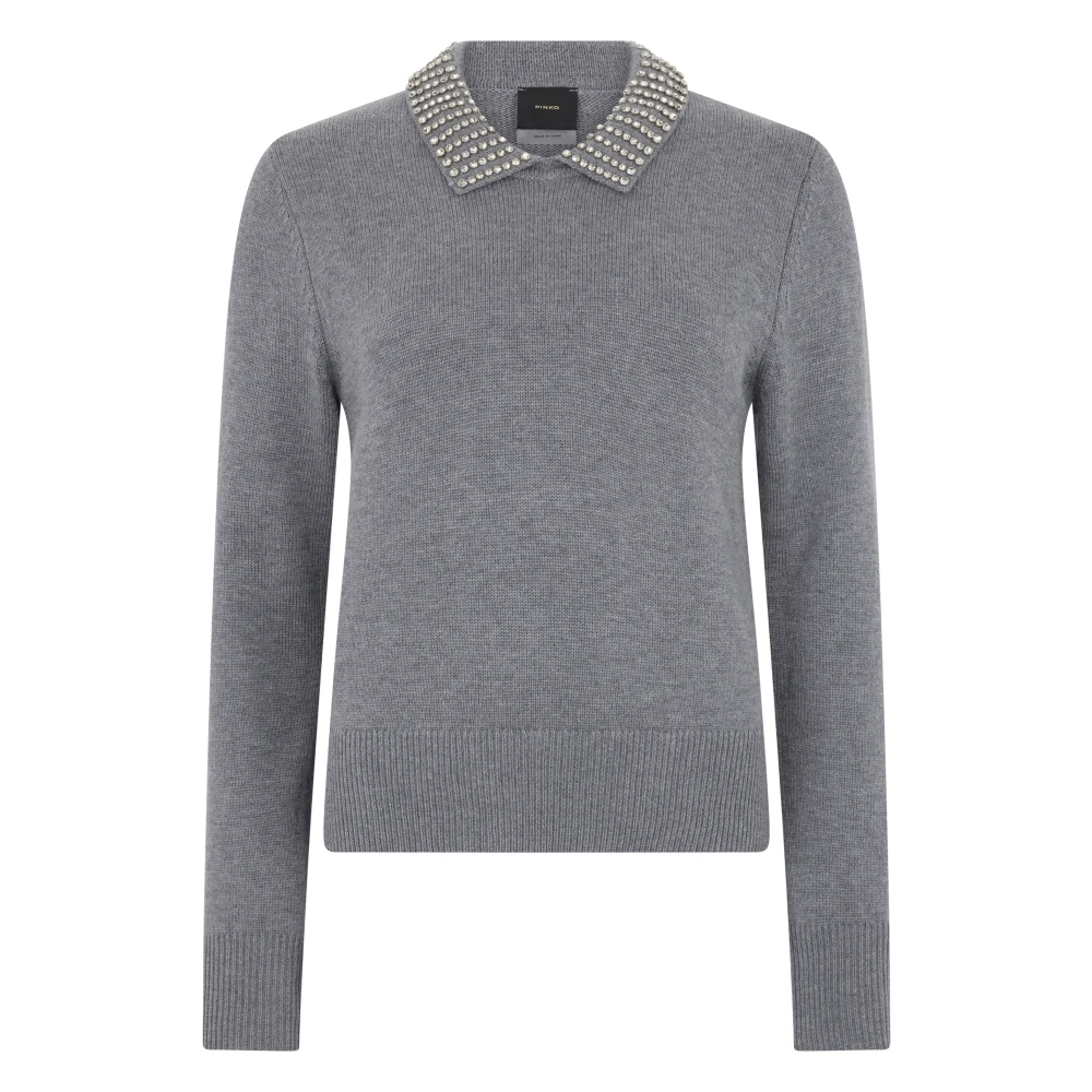Pinko Women's Gray Wool Blend Polo Jumper - Round-Neck Knitwear - S - Knitwear