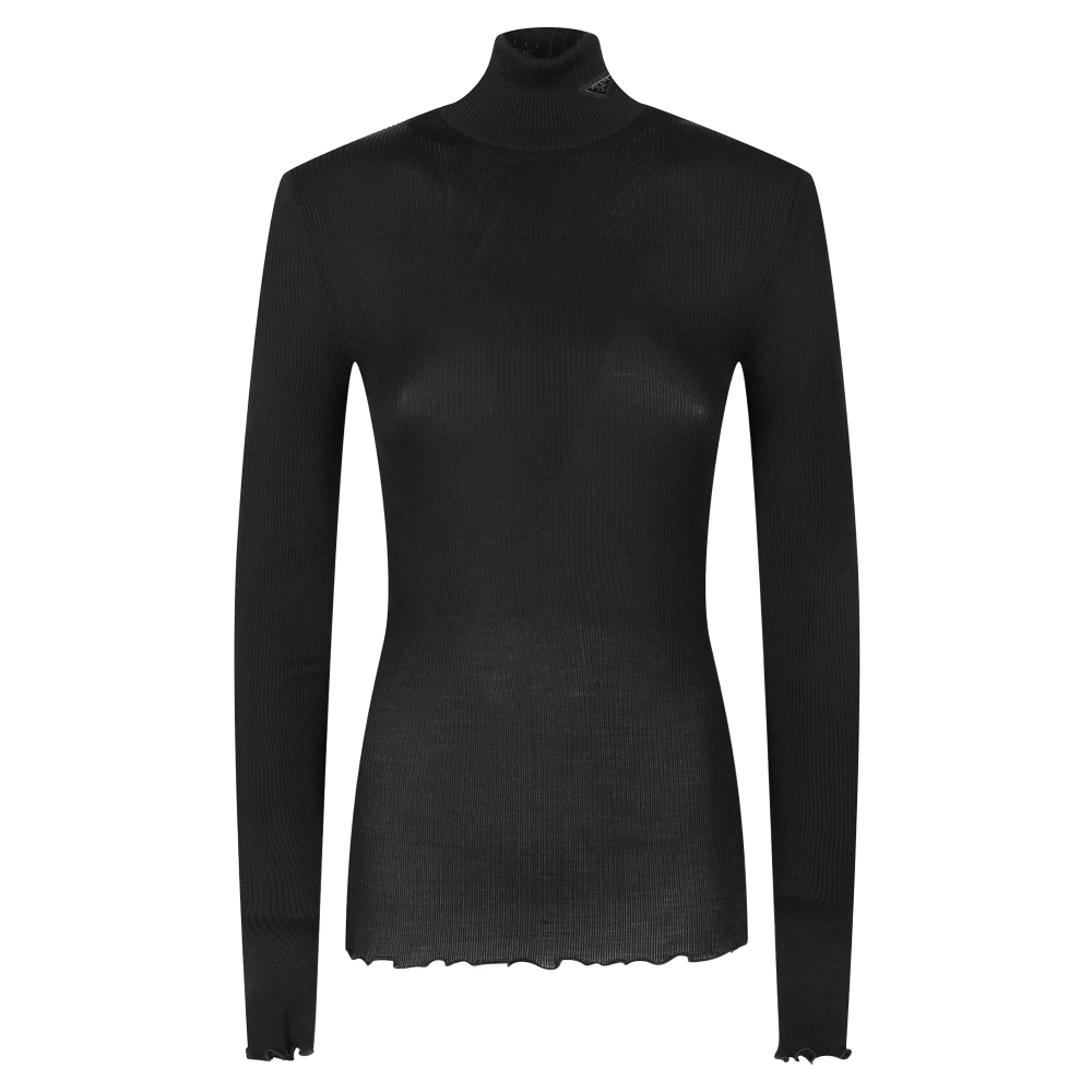 Prada Ribbed Knit Turtleneck Top - Female - Turtlenecks - Black - M - Knitwear