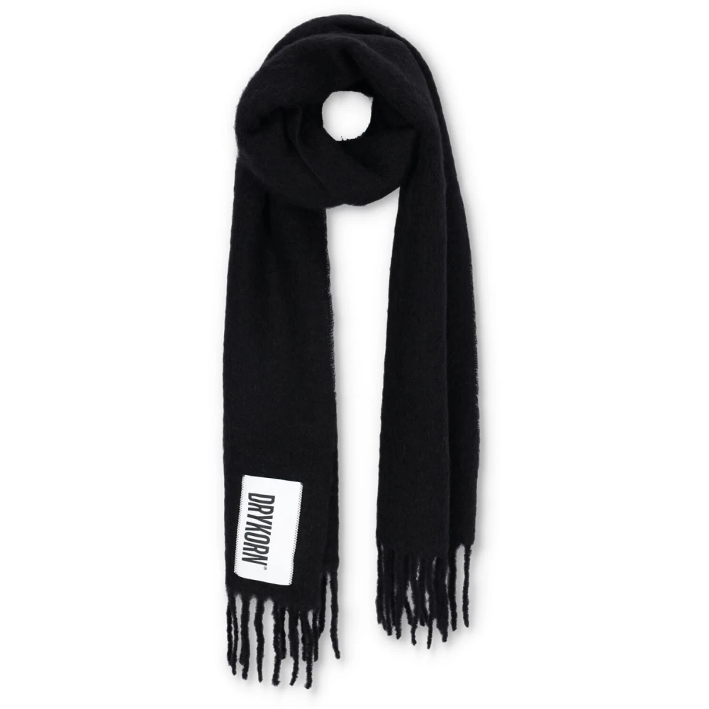 drykorn Zwart Alpaca Wol Fringed Sjaal Black Dames