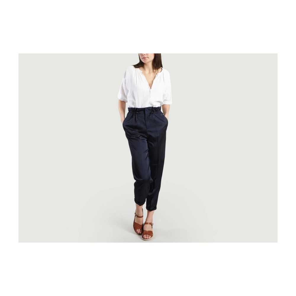 closed Navy Blauw Satijn Ruche Broek Blue Dames
