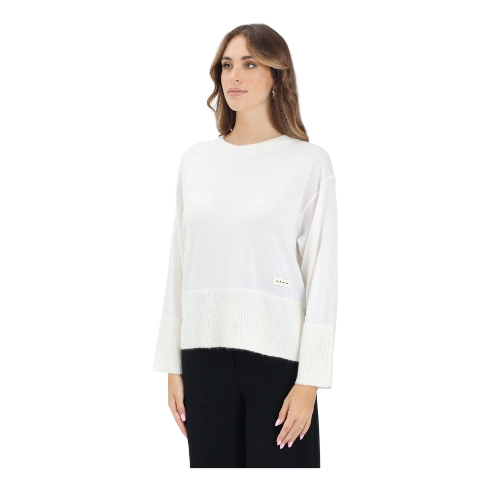 Armani Exchange Damen Weiß Er Rundhalspullover
