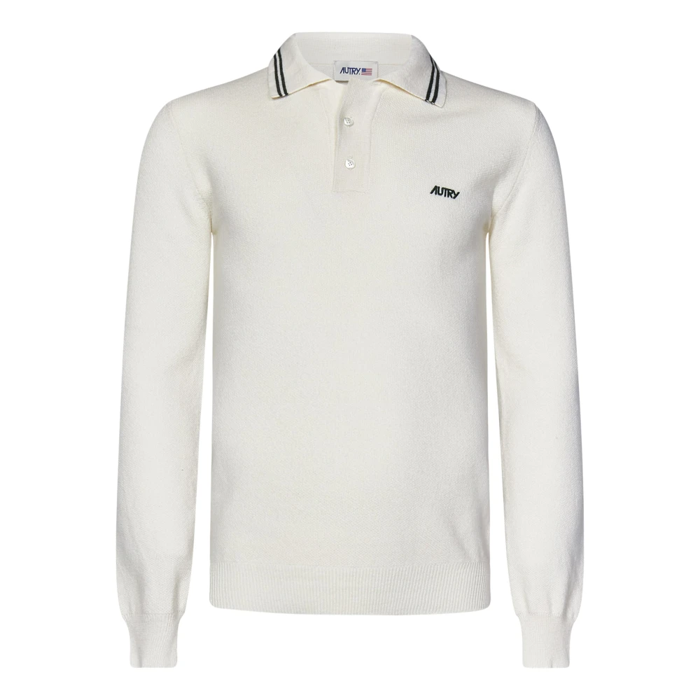 Autry Witte Gebreide Polo Shirt met Logo White Heren