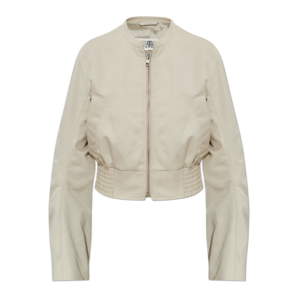 Mm6 Maison Margiela Women's Beige Cropped Bomber Jacket