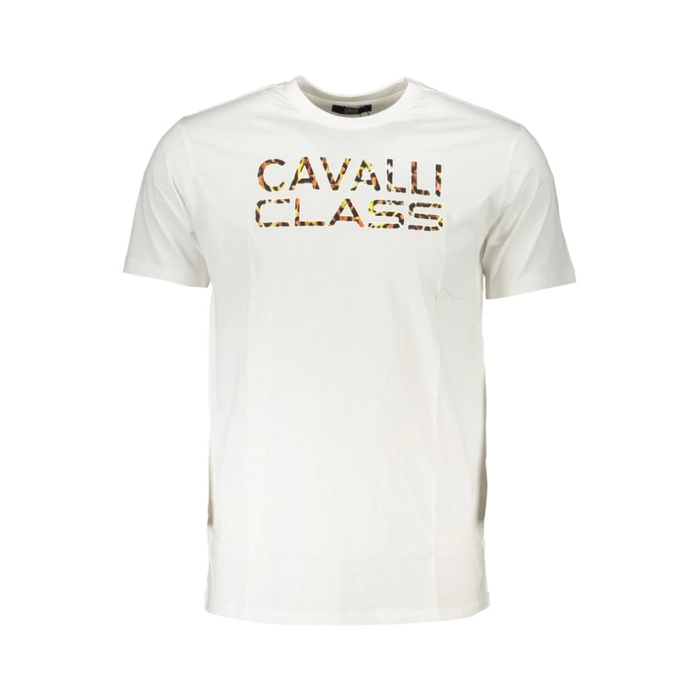 Cavalli Class Bedrukt Katoenen T-shirt NorHeren Pasvorm Ronde Hals White Heren