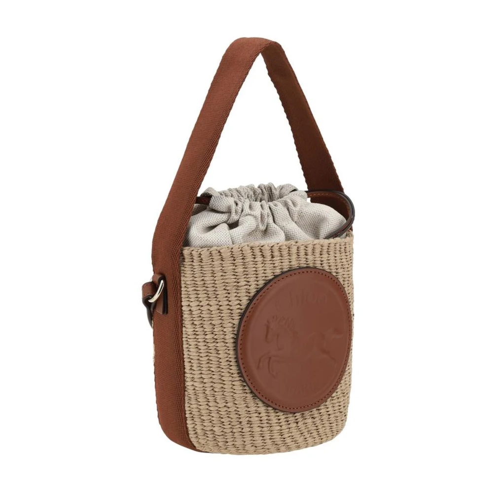 Chloé Raffia Bucket Tas met Leren Handvat Beige Dames