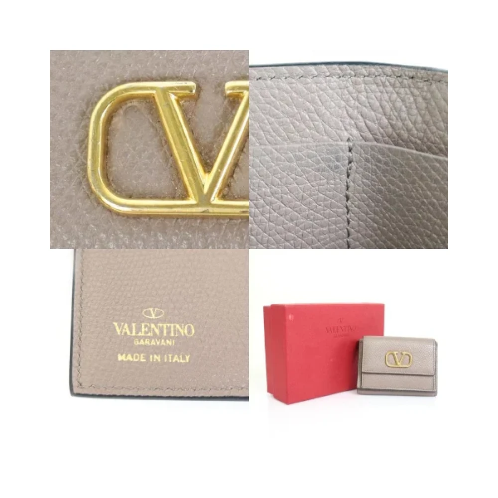 Valentino Vintage Tweedehands Grijze Valentino Leren Portemonnee Gray Dames