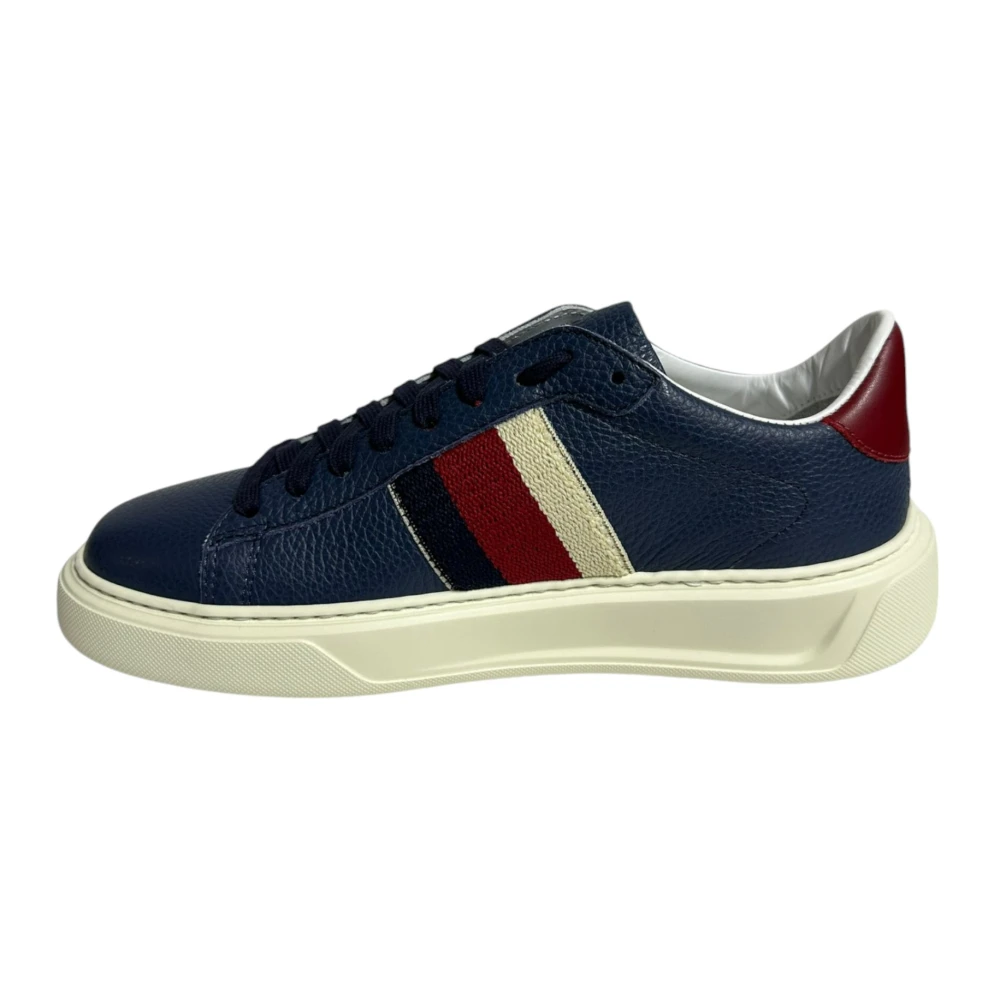 Stokton Blauwe Leren Sneakers met Elastische Zijkant Blue Heren