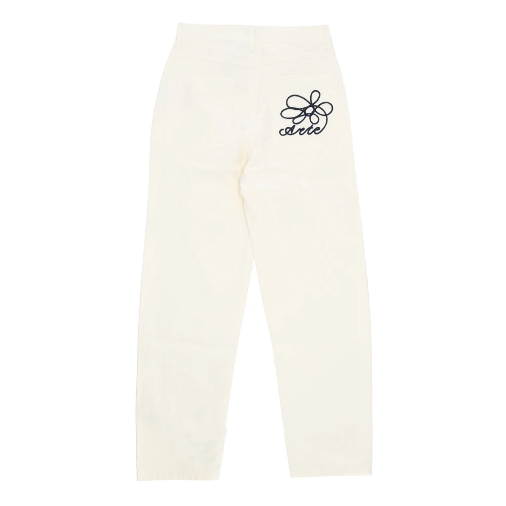 Arte Antwerp Geborduurde Denim Broek Creme Beige Heren