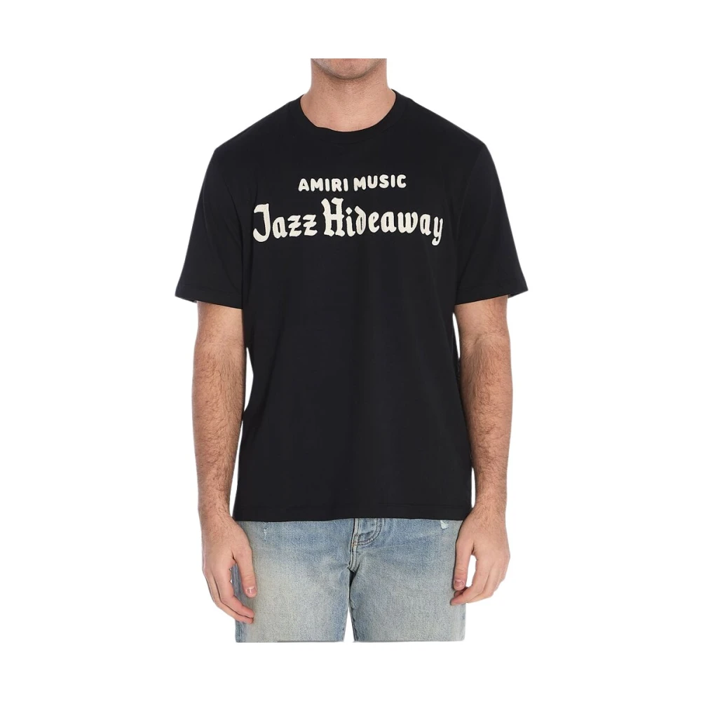 Amiri Zwarte T-shirt met rond hals en logo print Black Heren
