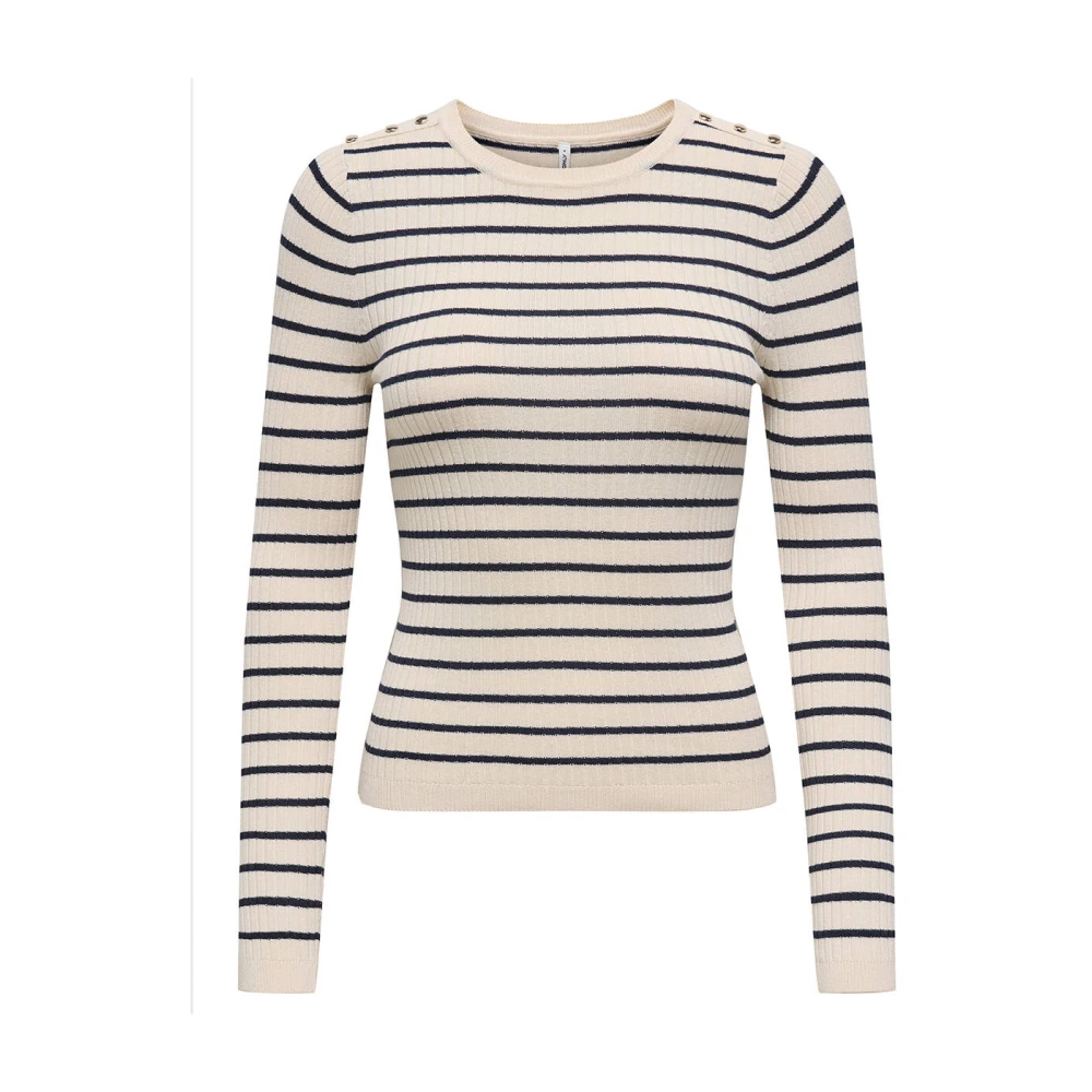 Only Gestreepte lange mouw knoop hals top Beige Dames
