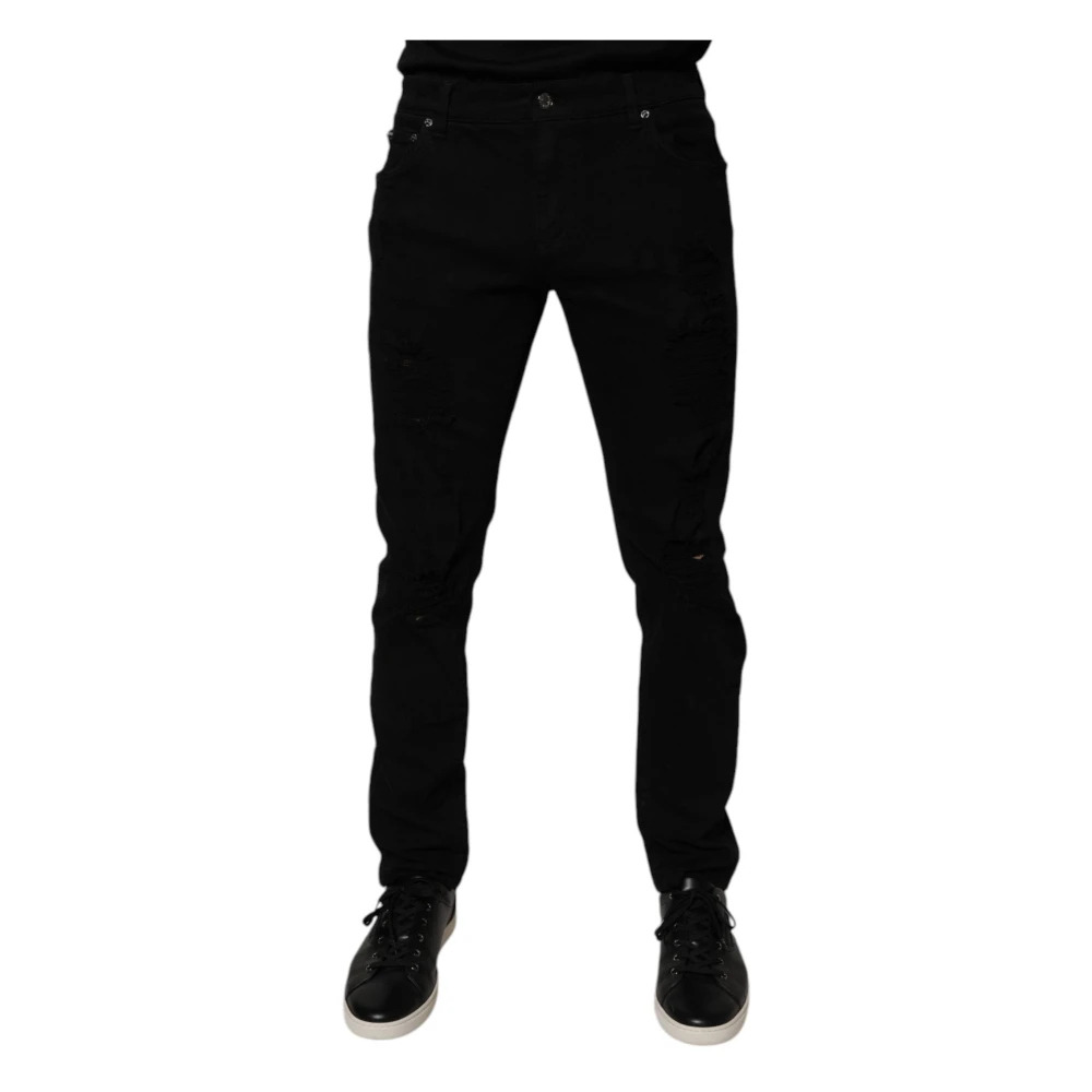 Dolce & Gabbana Men's Black Tattered Skinny Denim Jeans