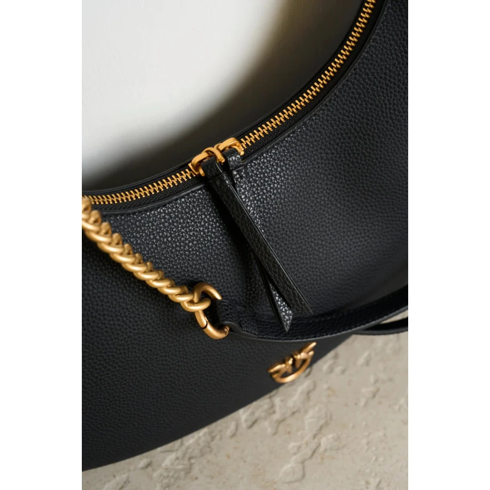 pinko Zachte leren Hobo tas met Love Birds Black Dames