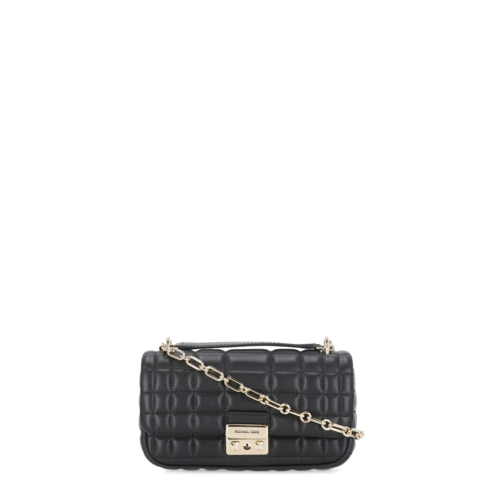 Michael Kors Zwarte leren schoudertas met klep Black Dames
