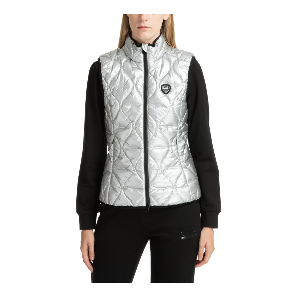 Emporio Armani EA7 Effen Vest met Ritssluiting en Verborgen Capuchon Gray Dames