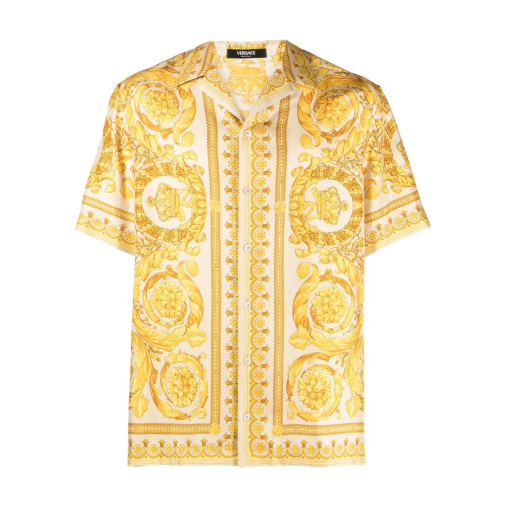 Versace Barocco Print Zijden Shirt Beige Heren