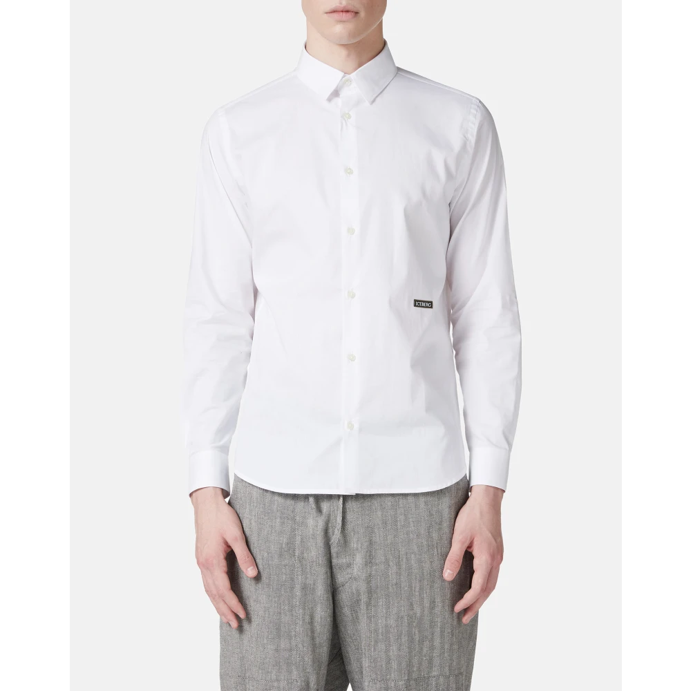 Iceberg Wit slim fit overhemd met lange mouwen en patch White Heren