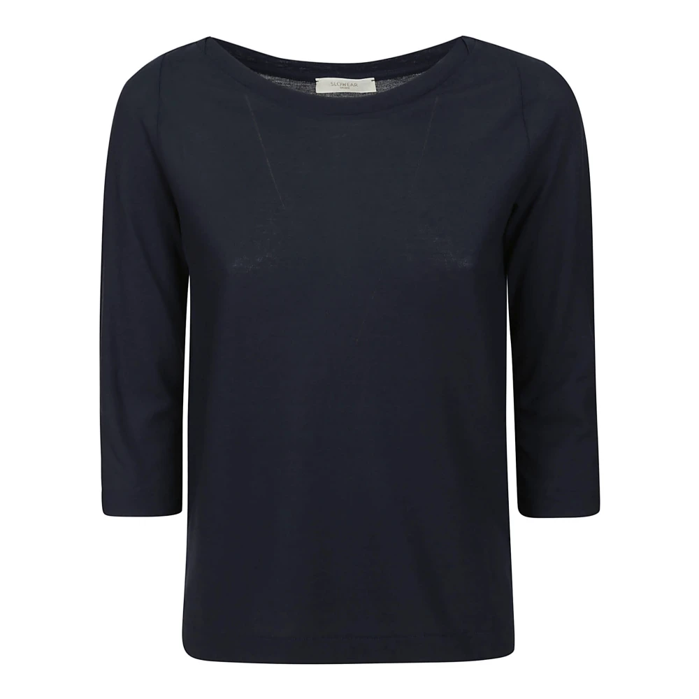 Zanone Blauw Katoenen T-shirt met 3 4 Mouwen Blue Dames