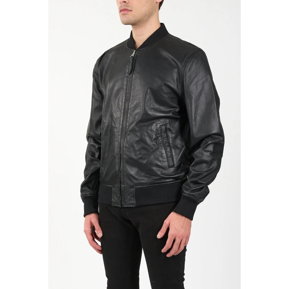 Schott NYC Slim Fit Leren Bomberjack Black Heren