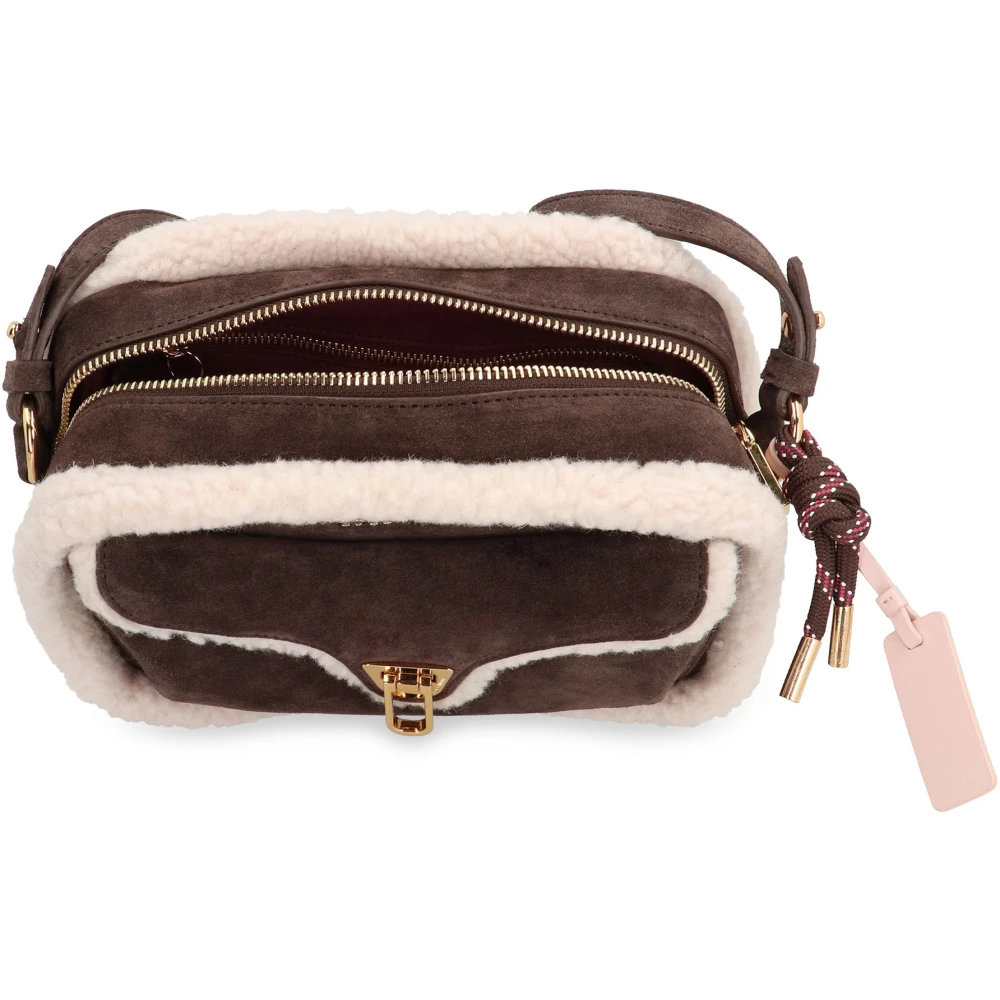 Coccinelle Beat Suede schoudertas met Eco-shearling Brown Dames