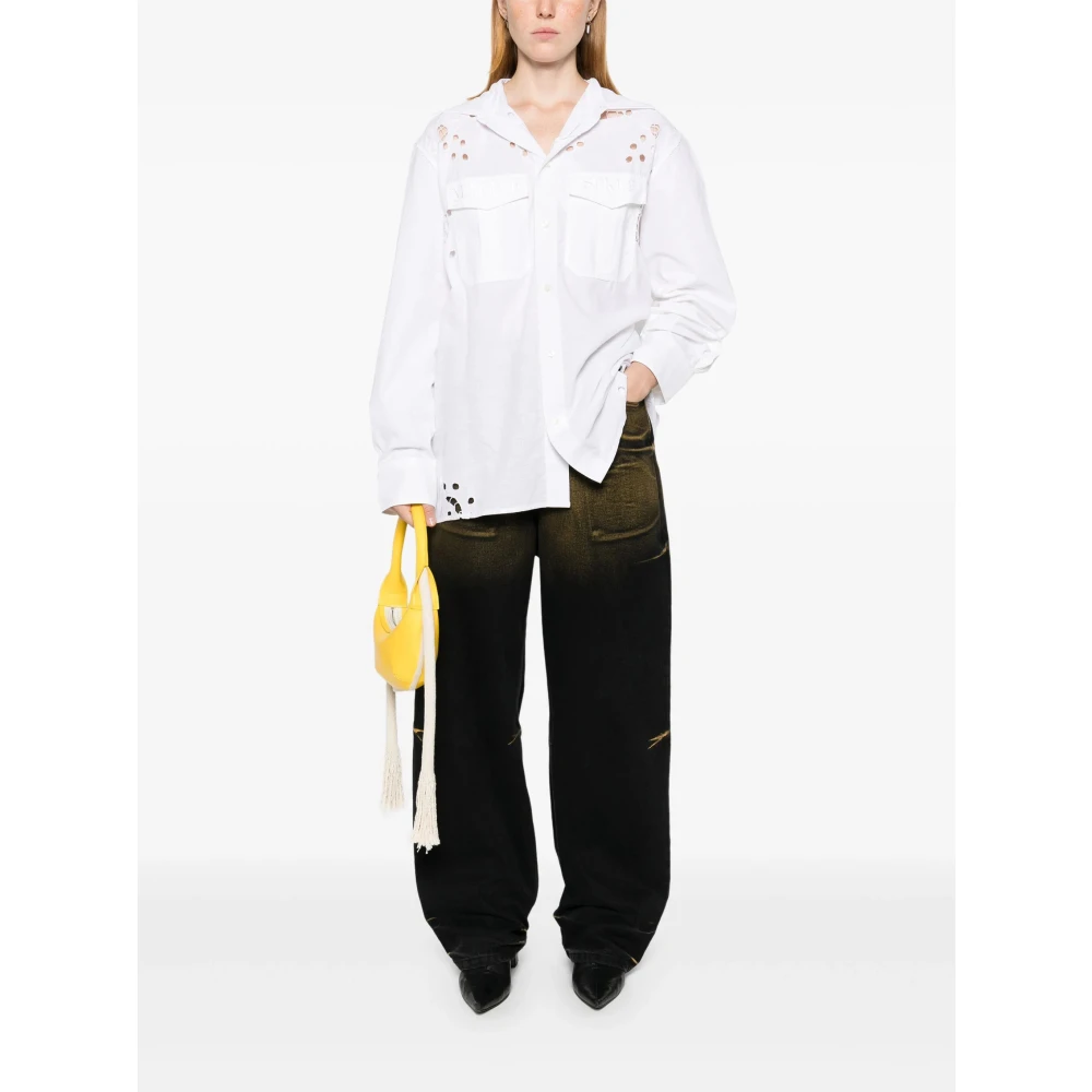 Marine Serre Upcycled Linnen Twin Pocket Shirt White Heren