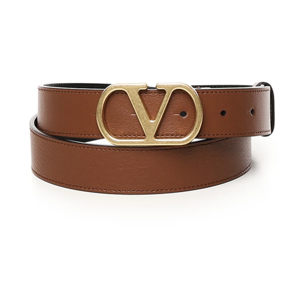 Valentino Garavani Bruin Leren Riem met VLogo-Detail Brown Heren