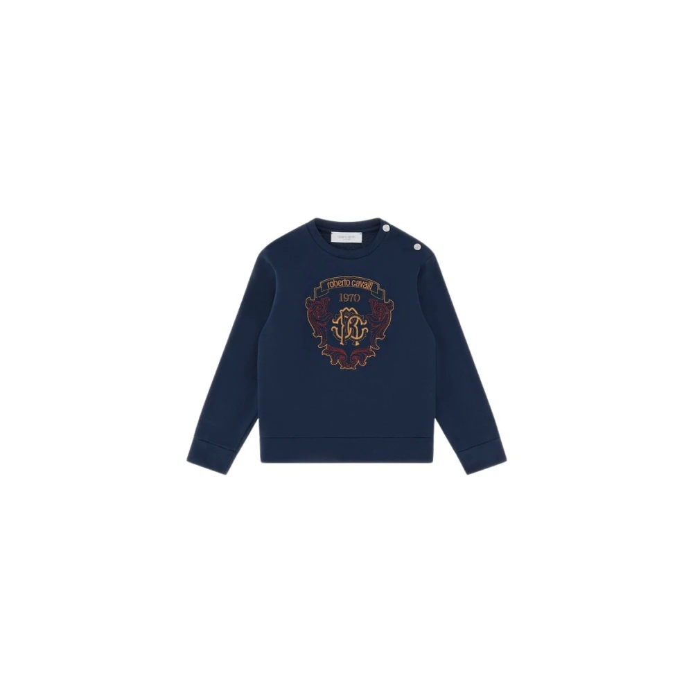 Roberto Cavalli Boys Blue Sweatshirt With Multicolored Crest - Ready To Wear - Image 2
