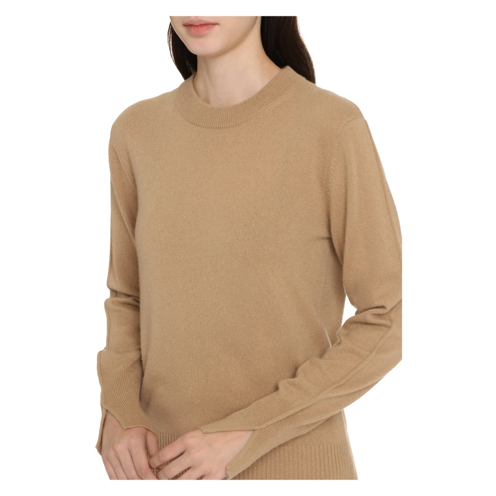 Hugo Boss Kasjmier Crew-Neck Sweater met Geribbelde Randen Brown Dames