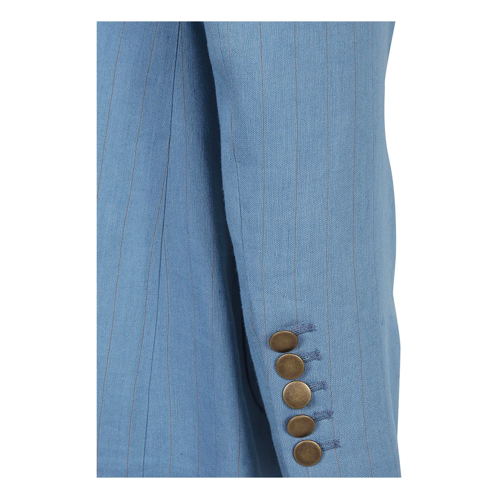 Saulina Heldere Blauwe Linnen Viscose Jas Blue Dames