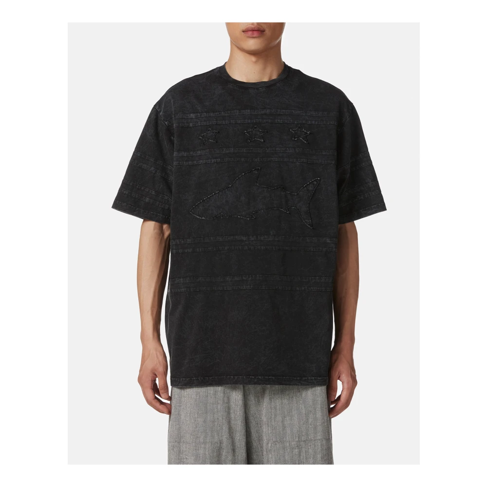Iceberg Relaxed fit zwart T-shirt van geverfd katoenen jersey Black Heren