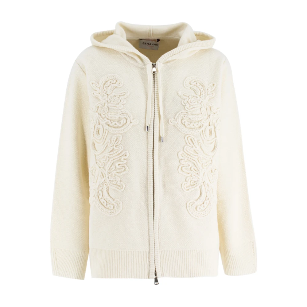 Ermanno Scervino Bloemen Geborduurde Rits Hoodie Sweatshirt White Dames