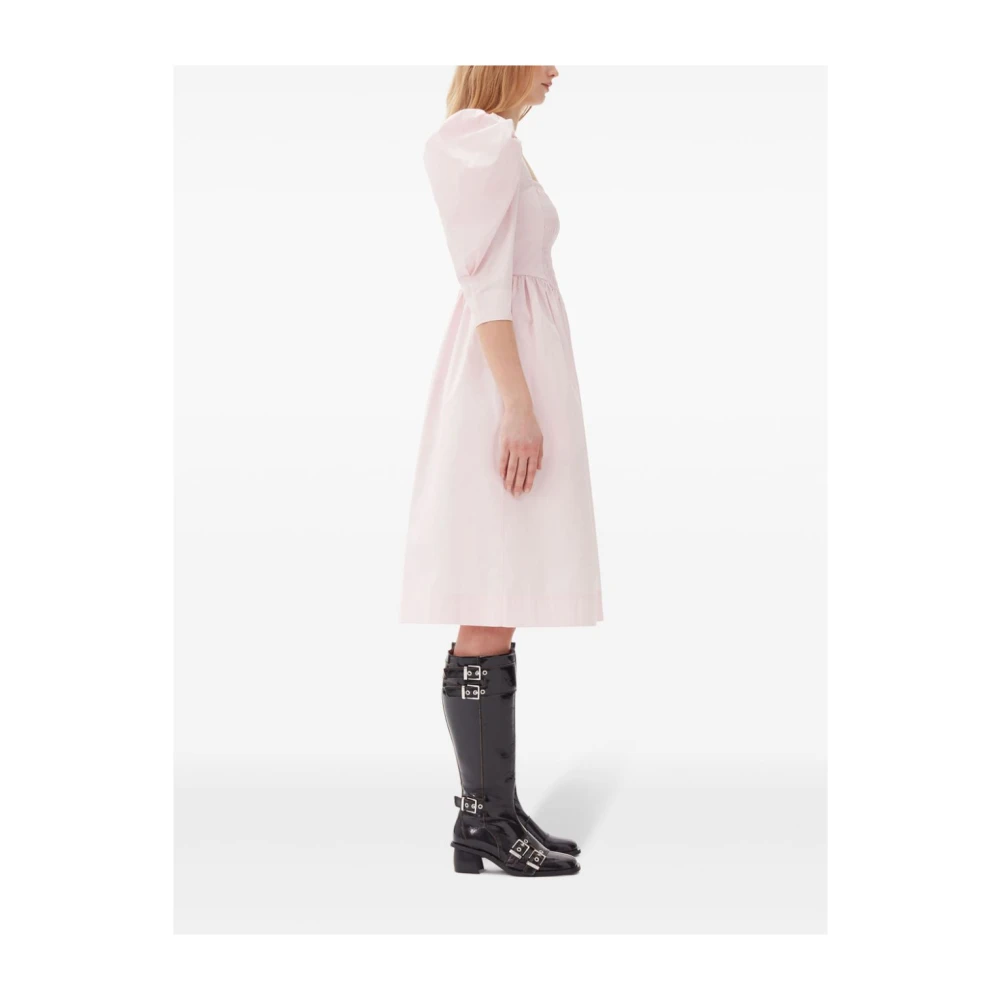 Ganni Roze Jurk met Vierkante Halslijn en Uitsnijding Pink Dames
