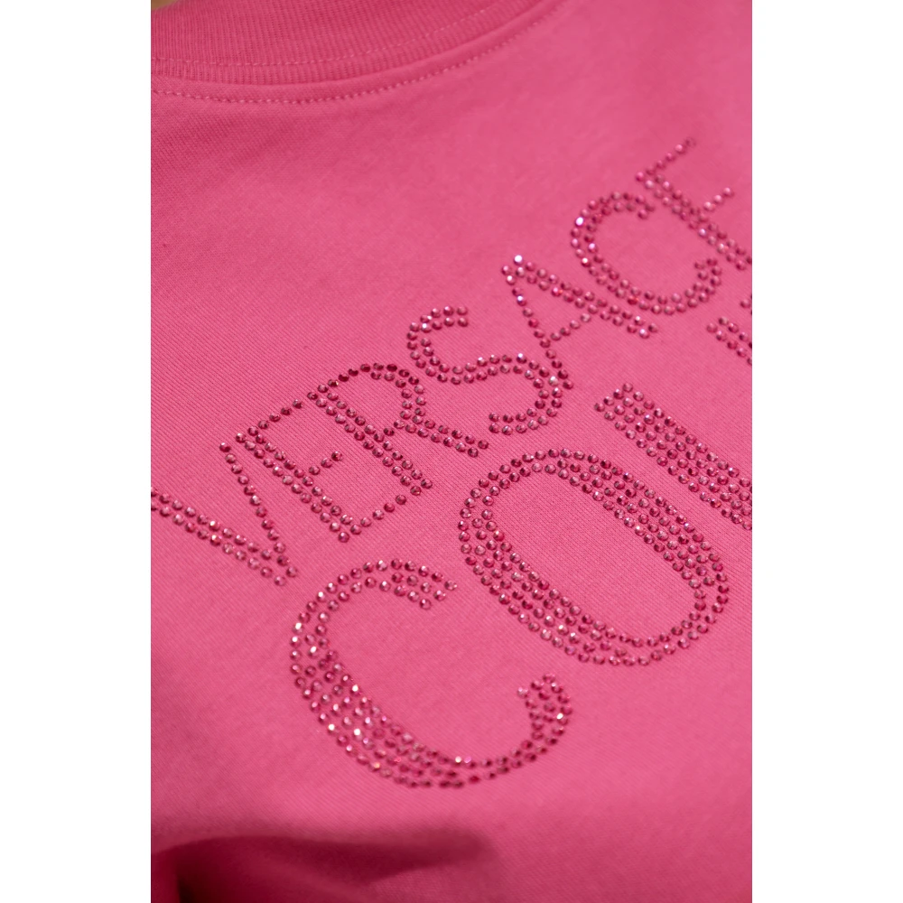 Versace Jeans Couture T-shirt met glinsterende applicaties Pink Dames