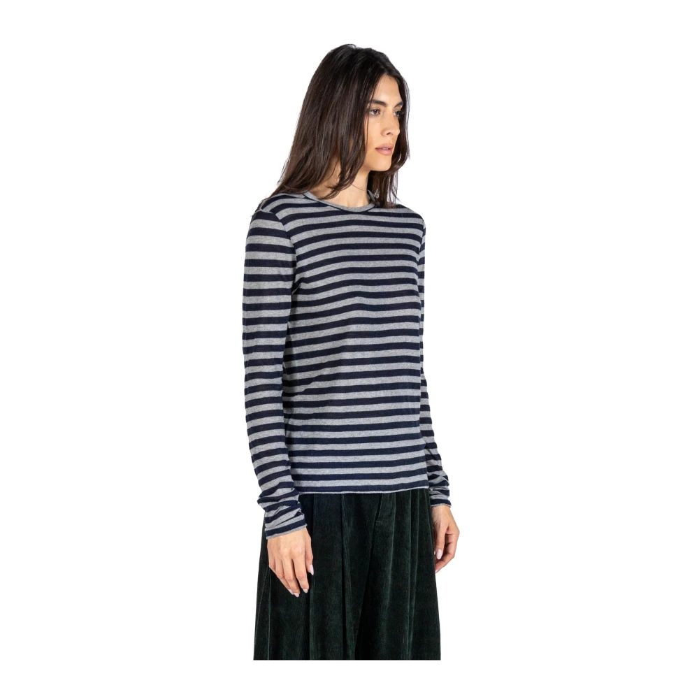 Phisique du Role Gestreept Gebreid T-shirt met Lange Mouwen Gray Dames