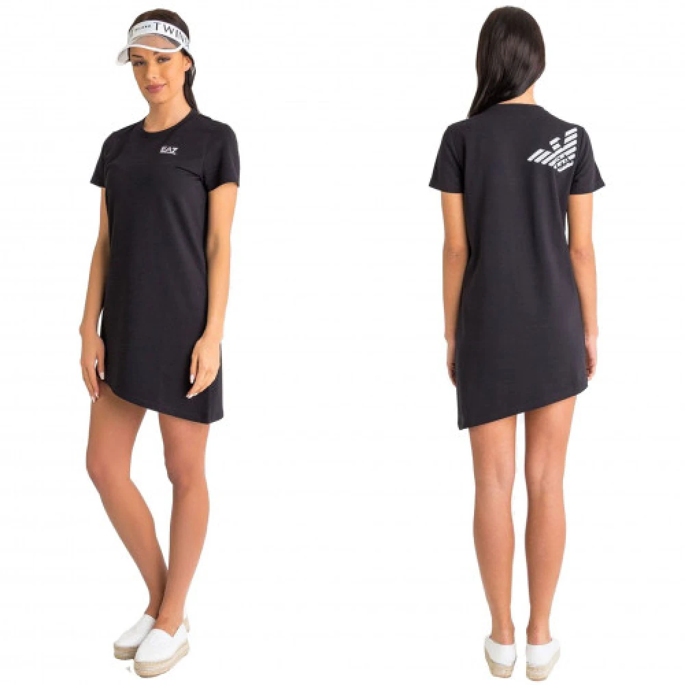 Emporio Armani EA7 Zwarte Korte Mouw Katoenen Jurk Black Dames