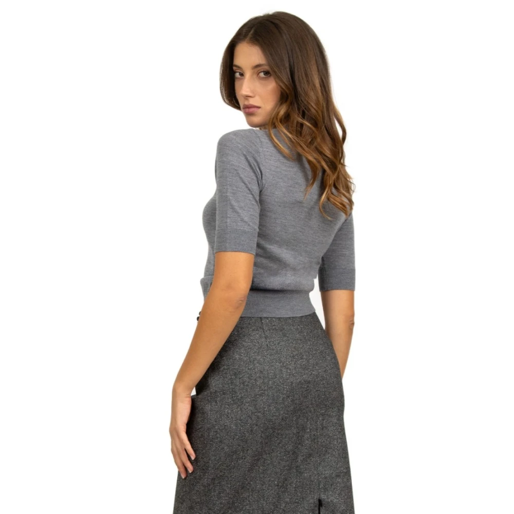 N21 Grijze Wollen Trui Korte Mouw Gray Dames
