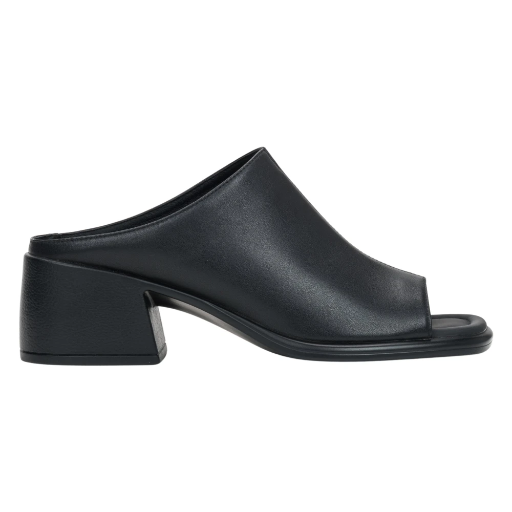 Estro Black Stable Block Heel Leather Mules - Female - Heeled Mules - 6 Uk - Shoes