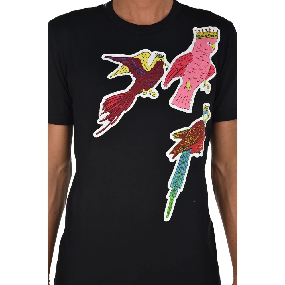 Dolce & Gabbana Zwarte Heren T-shirt van Katoen met Patches Black Heren