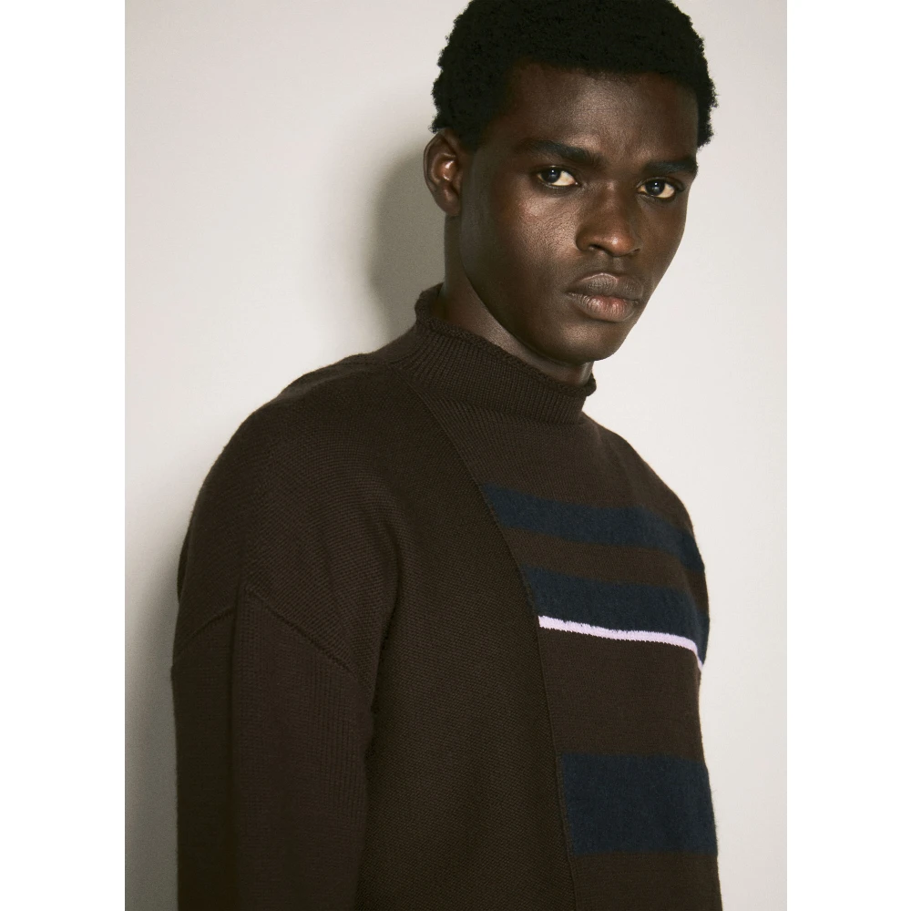 Lanvin Gestreepte Wollen Trui Brown Heren