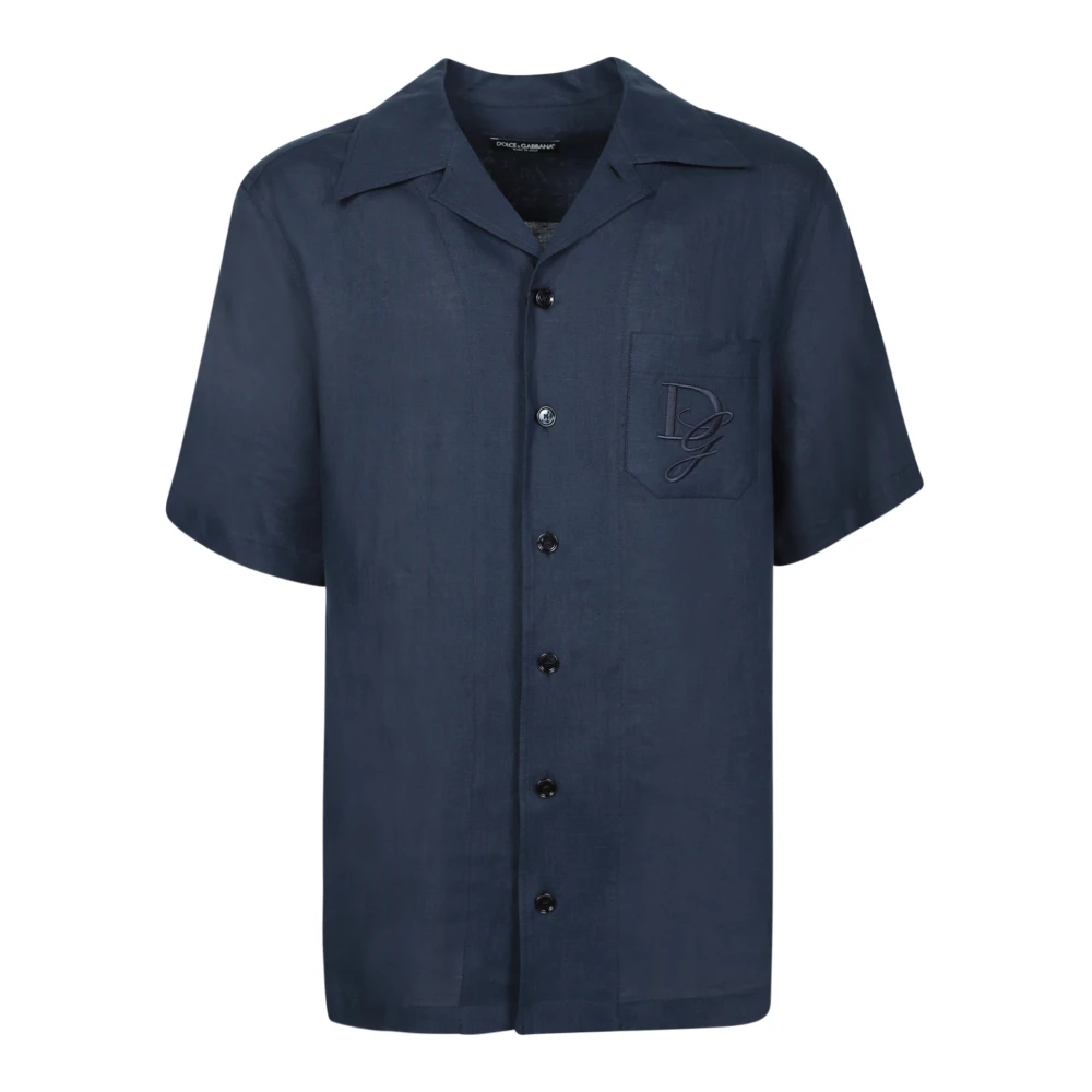 Dolce & Gabbana Men's Blue Linen Shirt Short Sleeve Elegant Extra Large