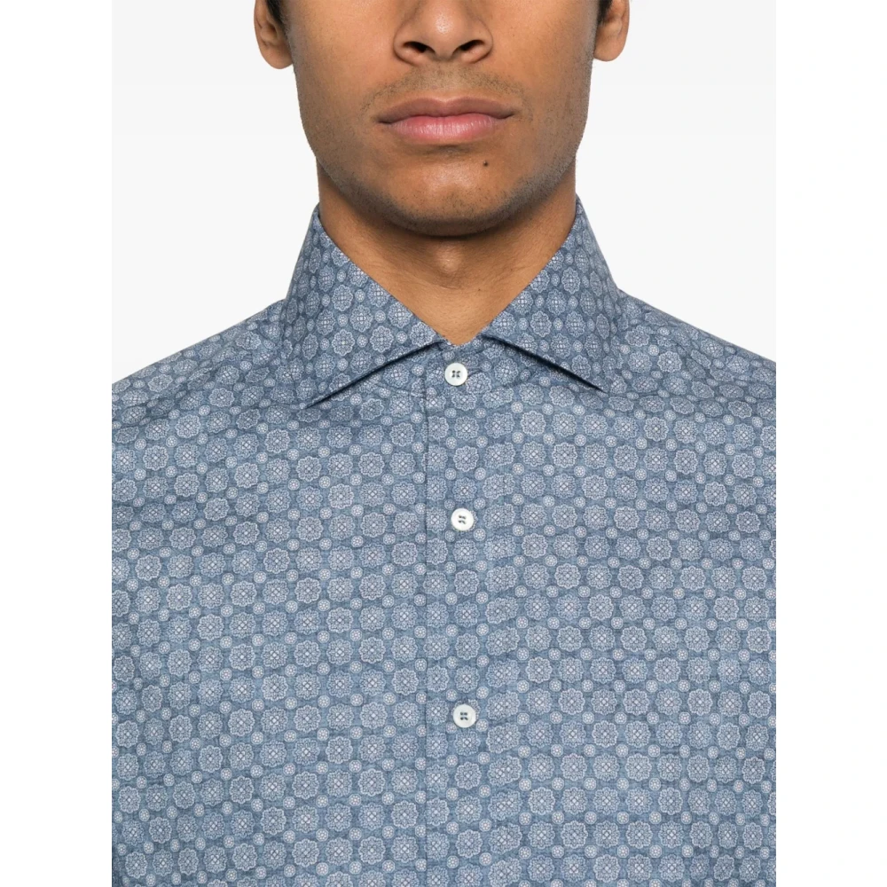 BRUNELLO CUCINELLI Bloemenprint overhemd in cerulean blauw Blue Heren
