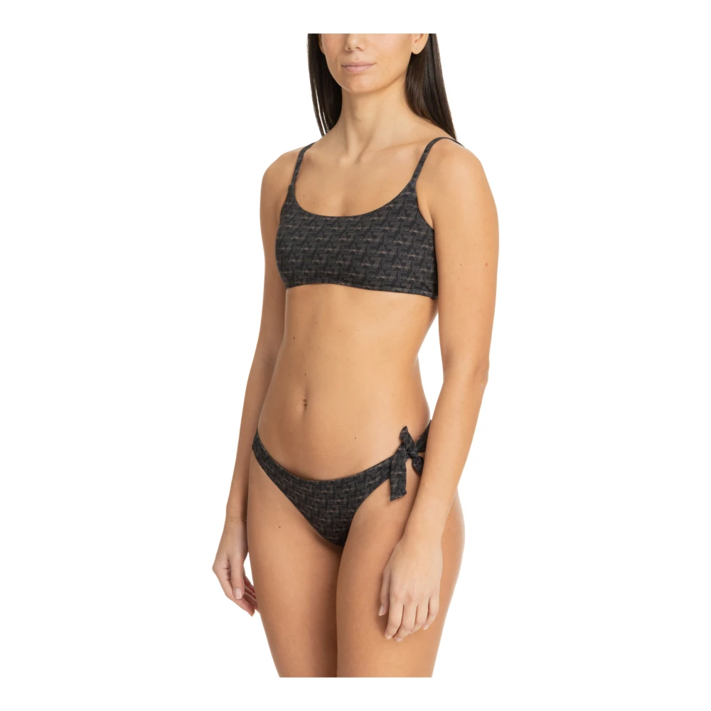 Emporio Armani EA7 Logo Patroon Kant Bikini Set Black Dames