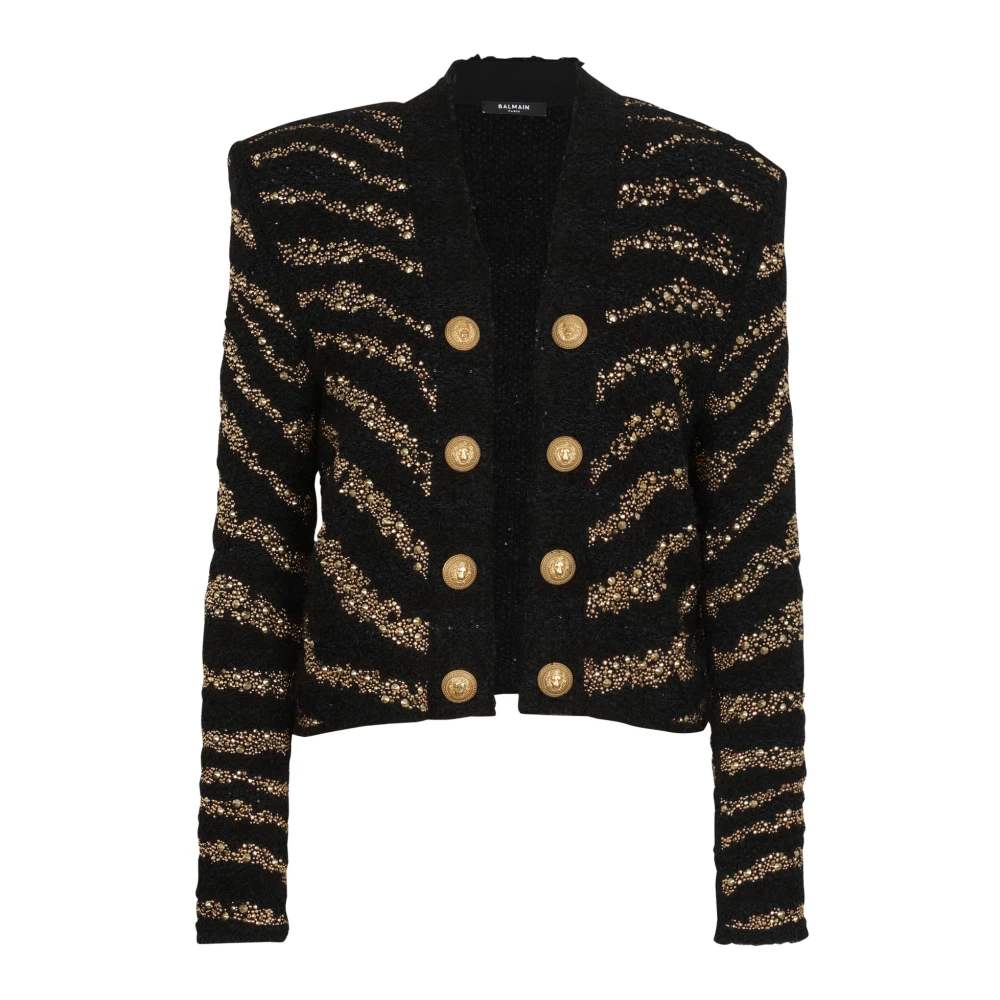 Balmain Side To Side Zebra Tweed Jas Multicolor Dames
