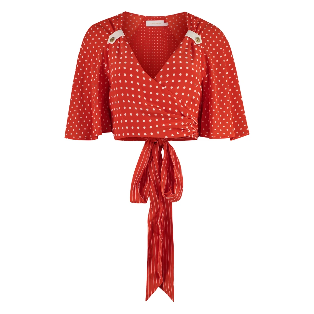 Zimmermann Zijden Polka-dot Print Top met Front Bow Red Dames